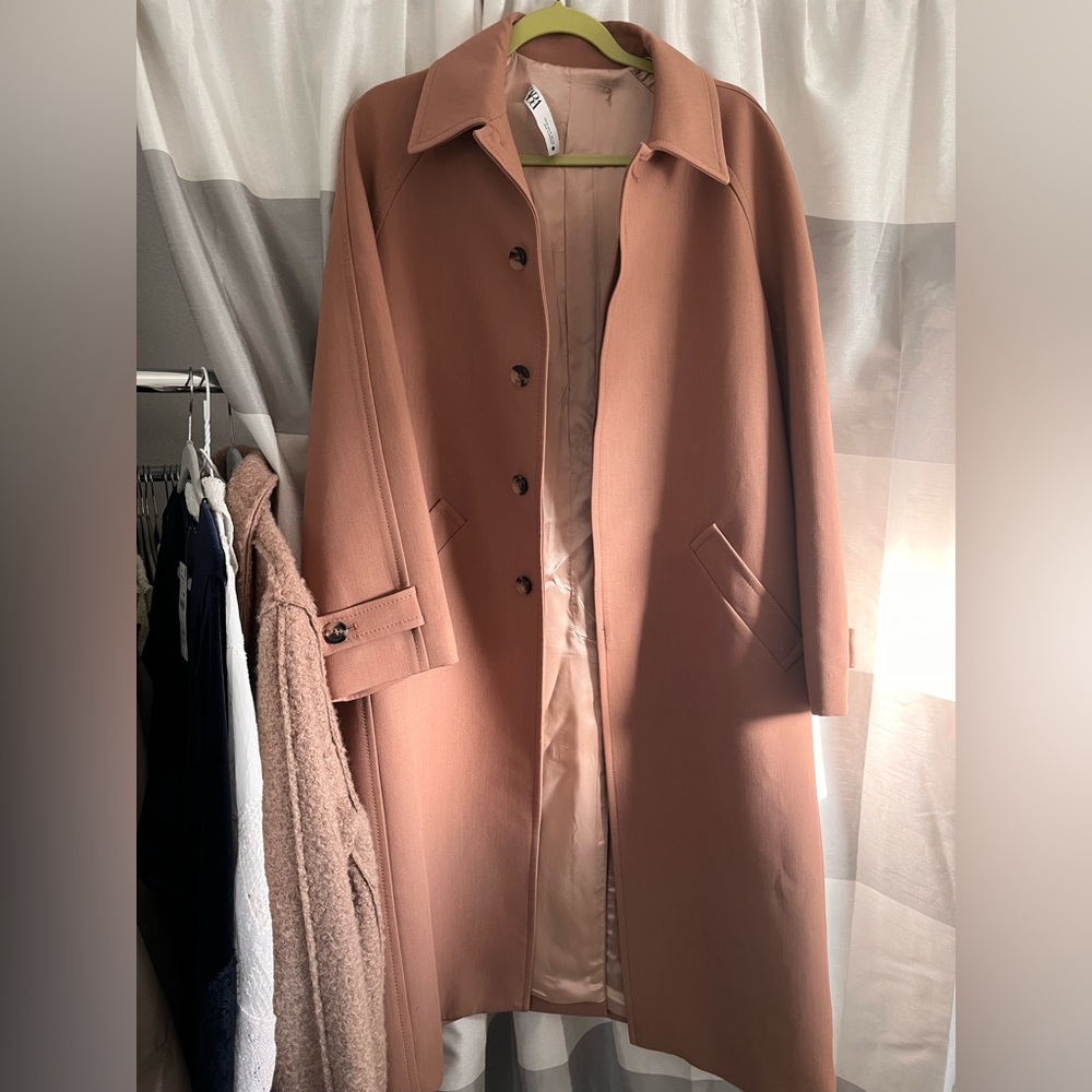 Zara Pink Rose Salmon Long Button Coat Trench